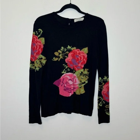 Aldo Martins Black Top with Pink Floral Design - Picture 1 of 5